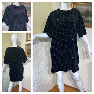 H&M Black Velvet Silver Studded Oversized T-Shirt Mini Dress